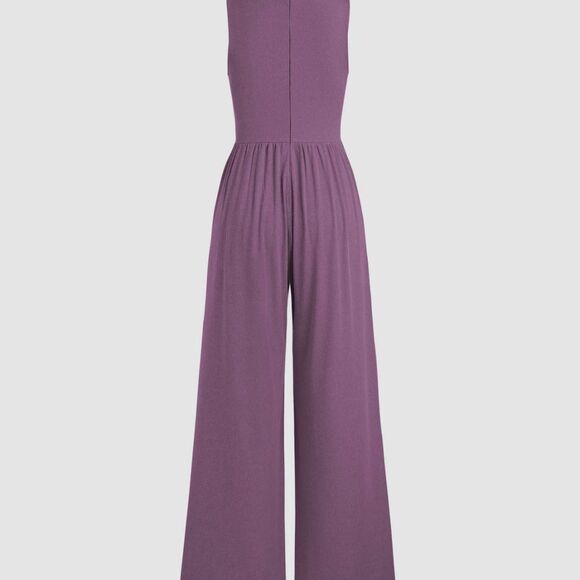 Cider Soft Purple Ribbed Solid Sleeveless Wide Leg Flare Elegant Jumpsuit M - Picture 2 of 7